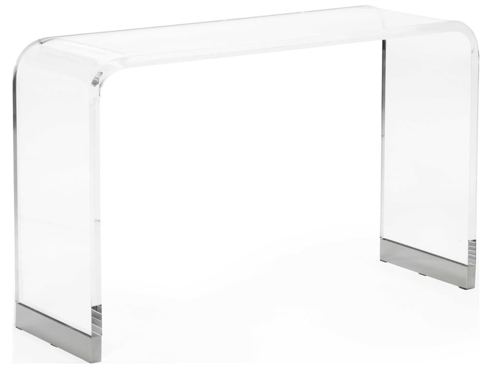 Waterfall Console Table in Clear Acrylic with Nickel Caps