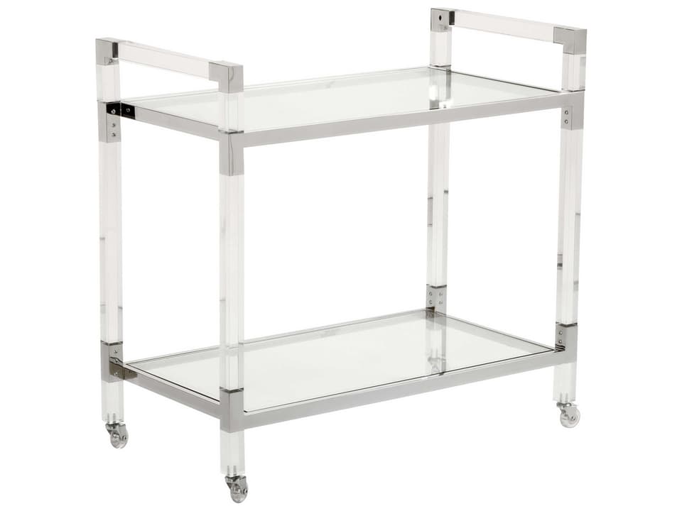 Acrylic Bar Cart with Tempered Glass Shelves and Nickel Trim