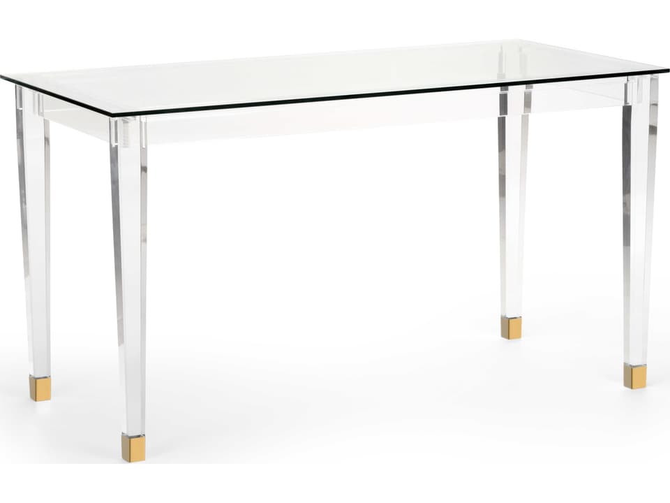 Acrylic Denver Desk Brass with Tempered Glass Top