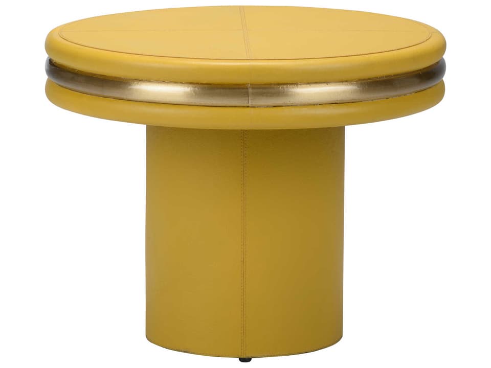 Edison Round Leather Yellow Gold Coffee Table