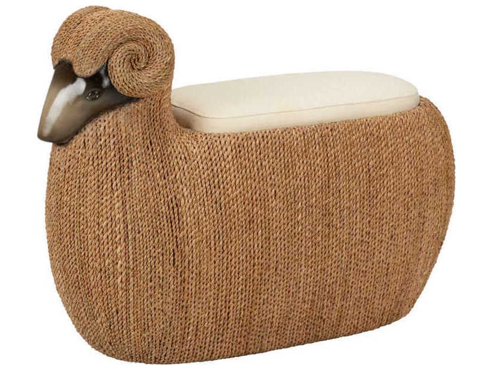 Ram Braided Seagrass Accent Stool with Muslin Seat