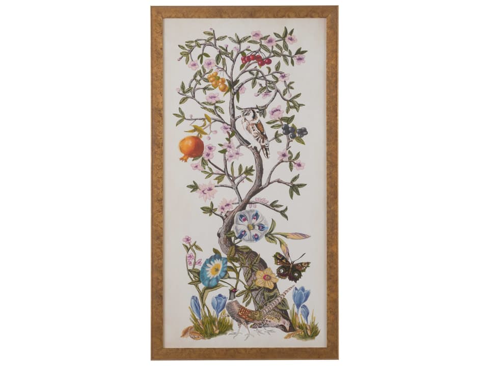 Chinoiserie Natura I Giclee Print in Antiqued Gold Frame