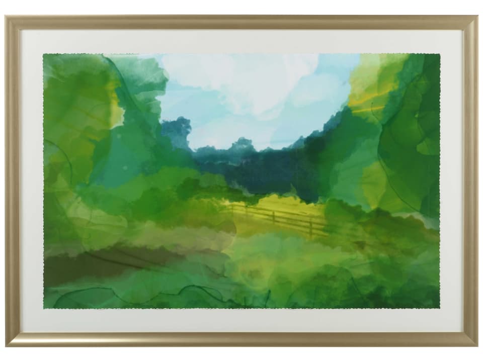 Horse Farm Giclee Print Wall Art in Gold Wood Frame