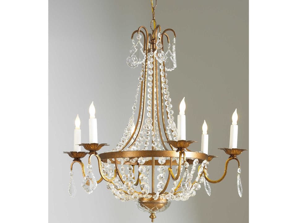 6-Light Empire Chandelier in Gold with Clear Crystals