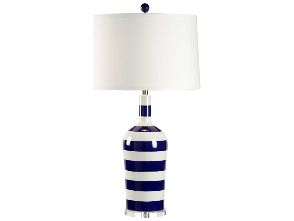 Lisa Kahn Beach Stripe 1-Light Table Lamp in Blue and White Porcelain