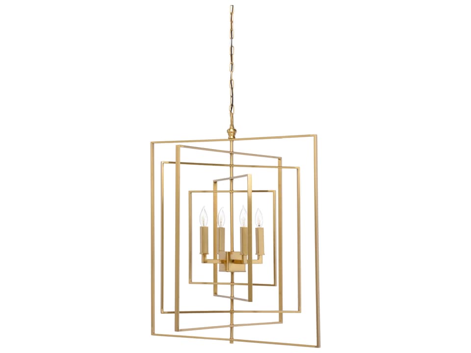 4-Light Cube Chandelier in Antique Brass