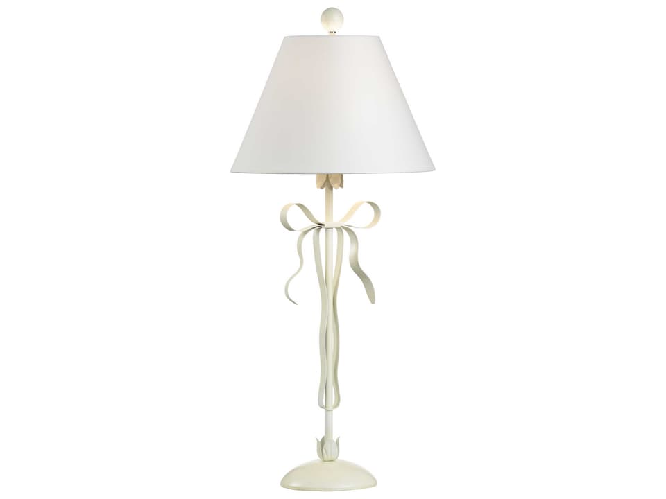 Bow White 1-Light Iron Table Lamp with Silkette Shade
