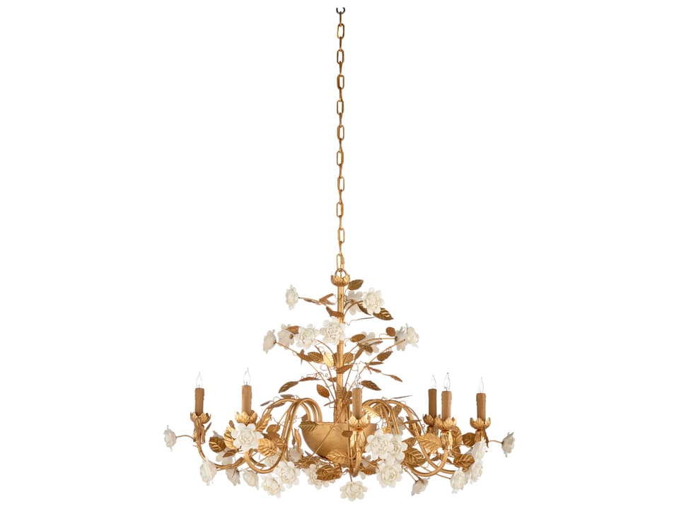 Queensland 8-Light Tiered Chandelier in Antique Gold and White