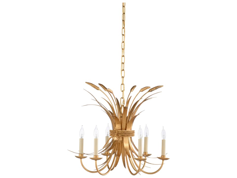 6-Light Wheat Chandelier in Antique Gold Leaf