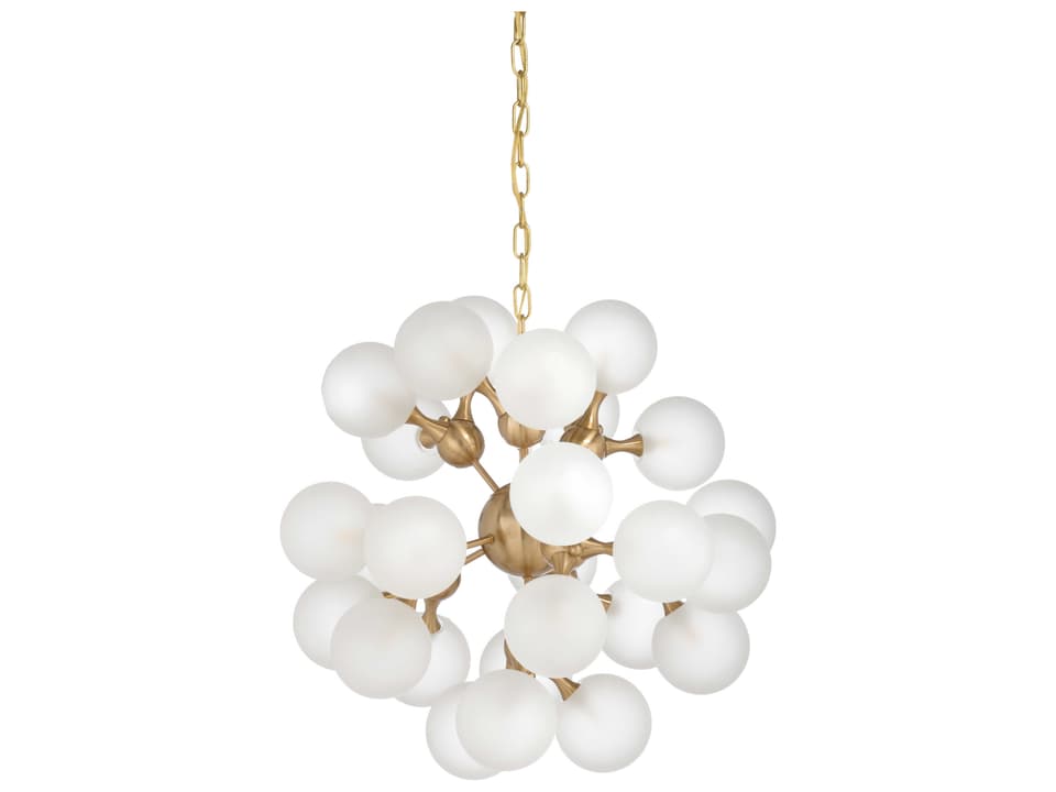 27-Light Manhattan Chandelier with Antique Brass Frame and Milk Glass Globes