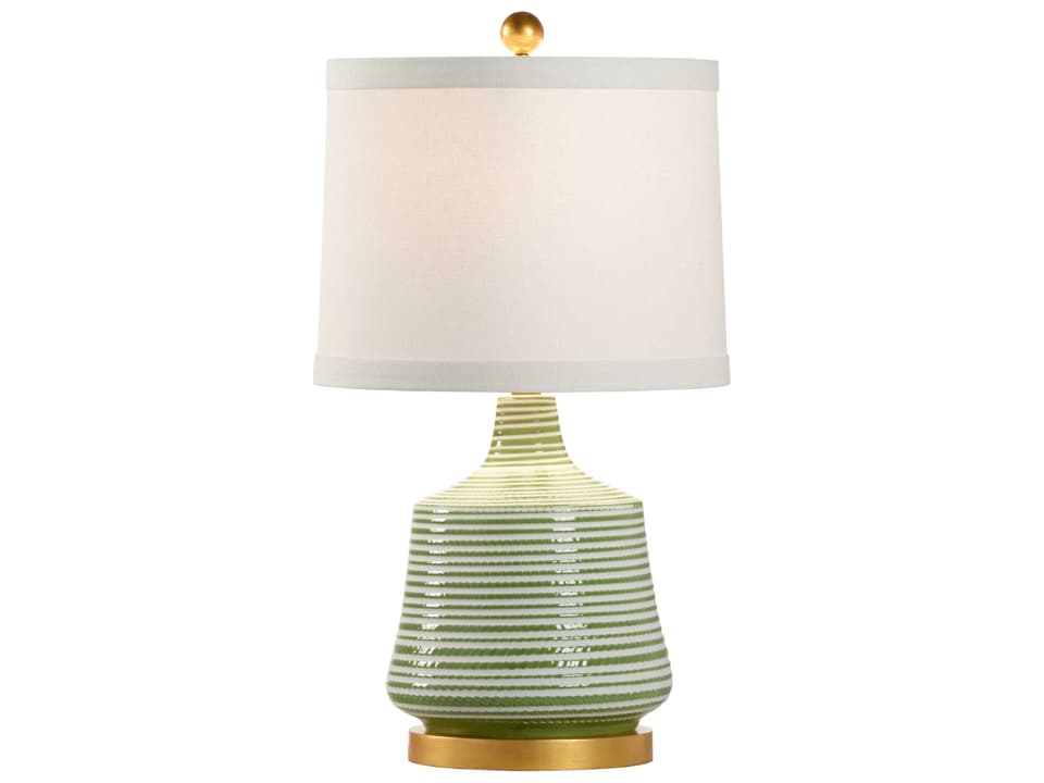 Beehive Green and White Glaze Table Lamp with Gold Leaf Mounting
