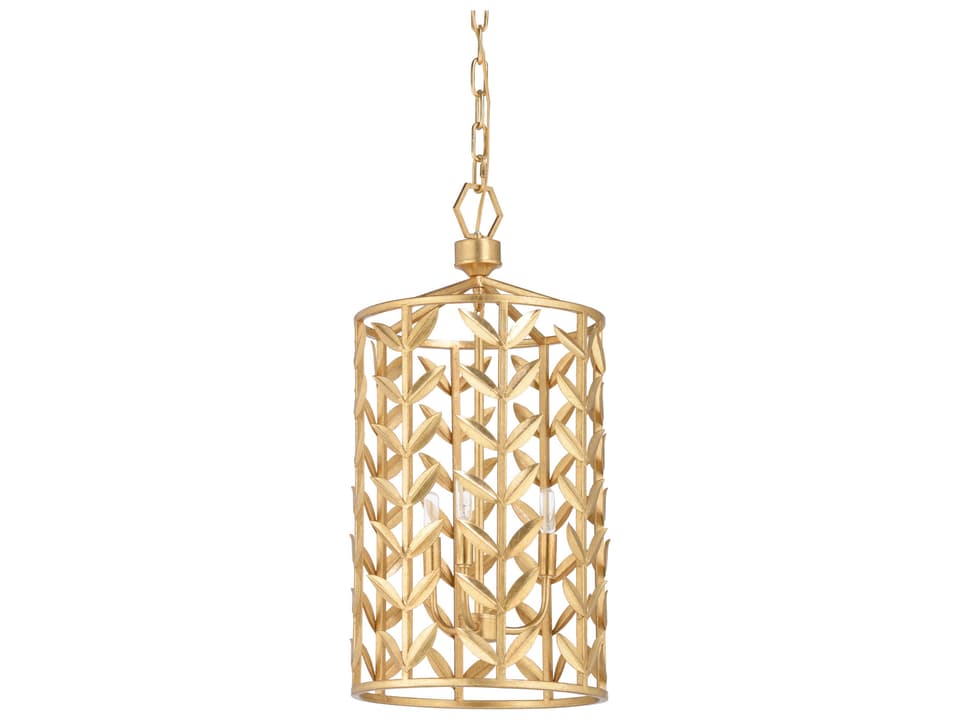 3-Light Stem Lantern Chandelier in Gold Leaf