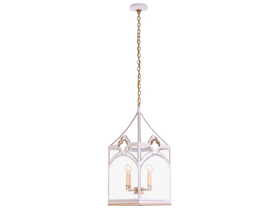 4-Light White Gold Clear Lantern Chandelier