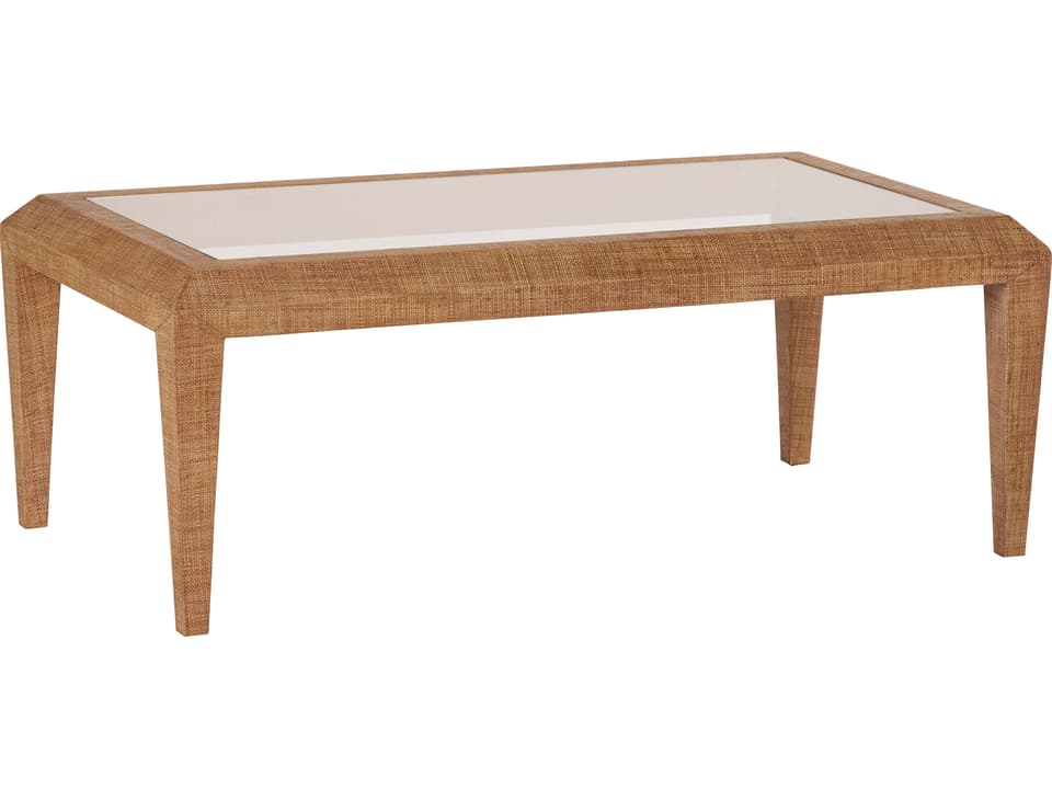 Freja Rectangle Coffee Table with Raffia and Glass Top Honey Clear