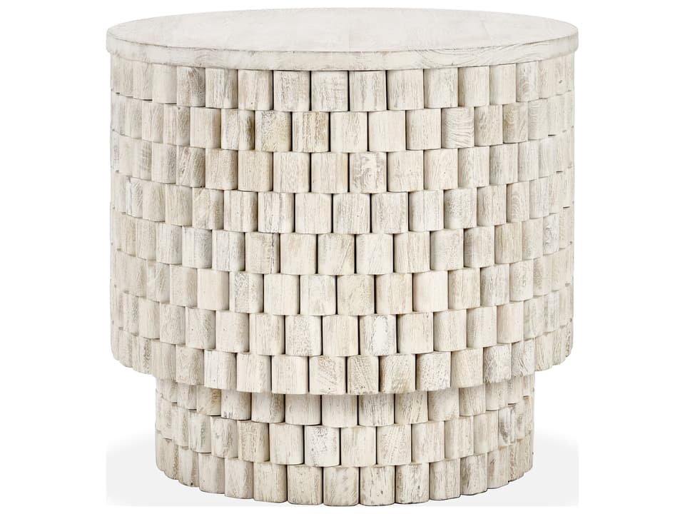 Norwood Round End Table in Cream Mango Wood