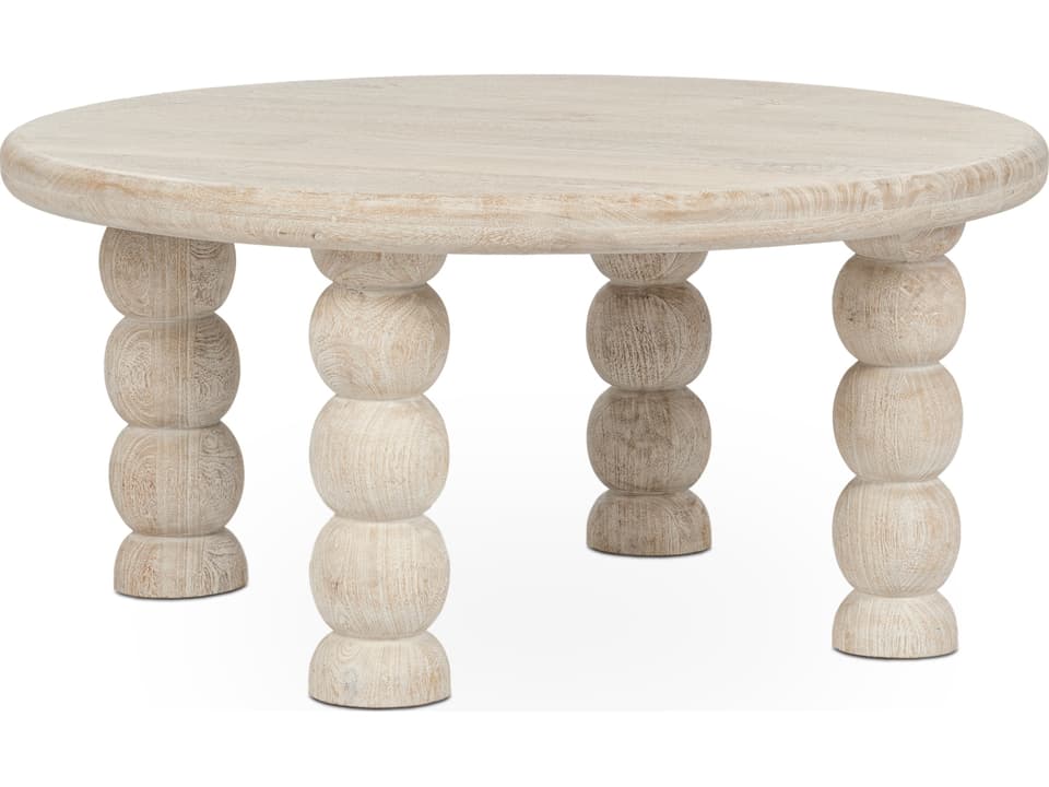 Adir Round Coffee Table White Washed Solid Mango Wood