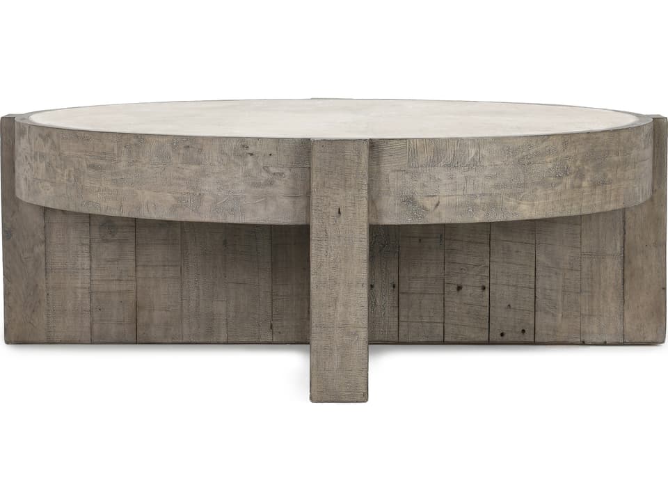 Sonoma 52-Inch Round Coffee Table Reclaimed Pine and Concrete Laminate