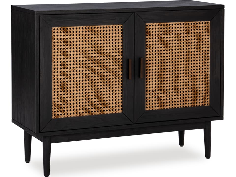 Edris 2-Door Wood Accent Cabinet Black with Cane Doors