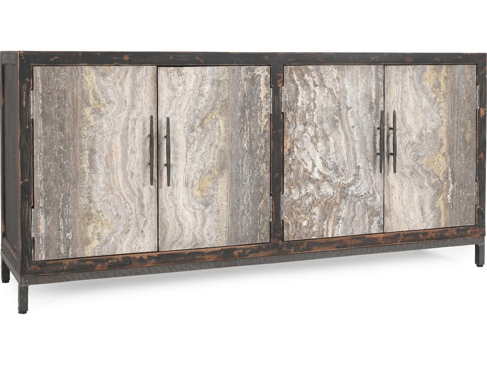 Lisbon 76-Inch 4-Door Sideboard in Reclaimed Pine and Travertine
