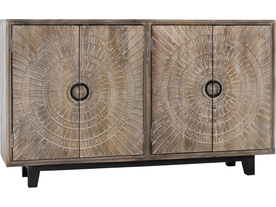 Vivienne 4-Door Sideboard Carved Mango Wood Distressed Finish
