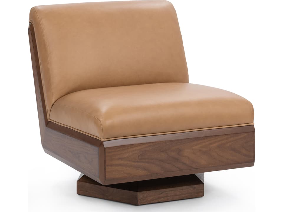 Myla Swivel Accent Chair in Tan Top Grain Leather and Walnut