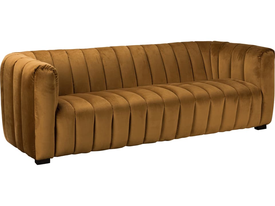 Claire Channel Tufted Fabric Sofa in Caramel