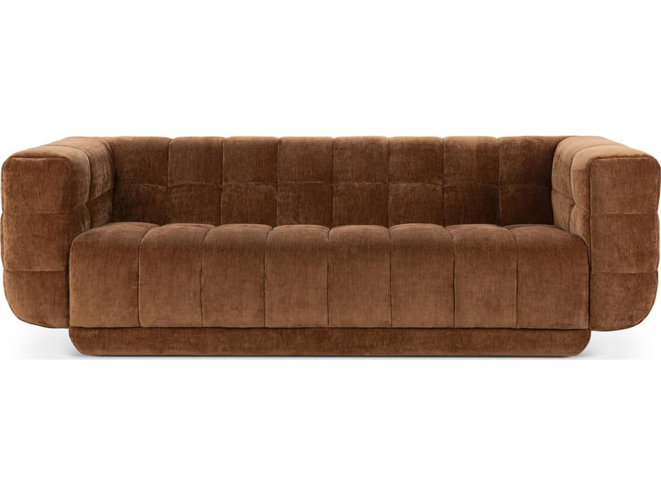 Thea 3-Seat Tufted Fabric Sofa in Bronze Brown