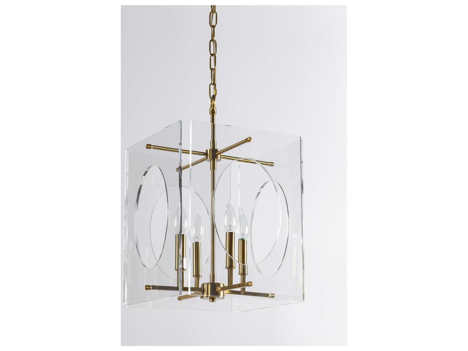 Tessa 4-Light Chandelier in Clear Acrylic and Brass