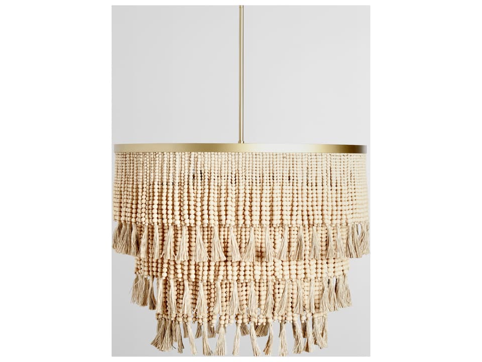 9-Light Brittany Beaded Chandelier in Natural Wood and Gold Iron