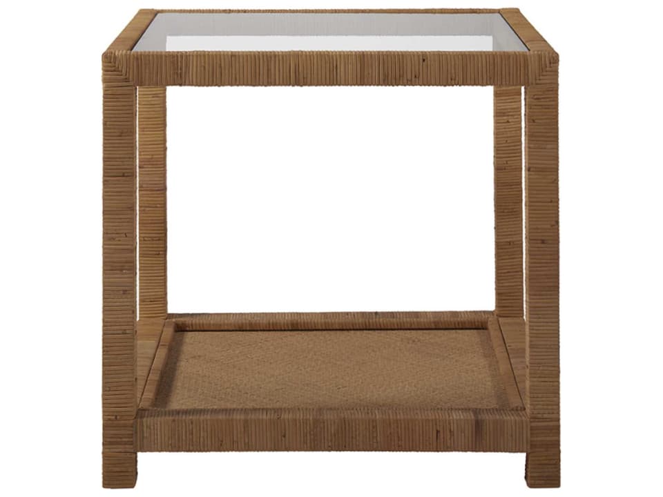 Universal Furniture Coastal Living Long Key Square End Table with Rattan and Glass Top