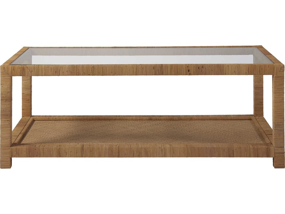Escape Long Key Rectangle Coffee Table with Glass Top and Rattan