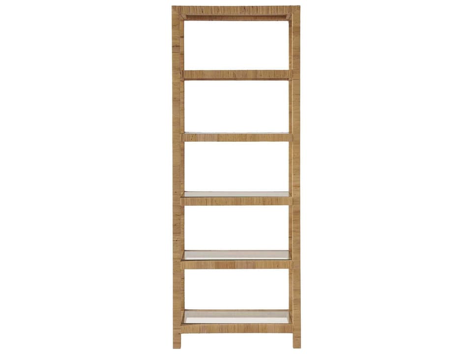 Long Key Etagere with Five Glass Shelves Natural Rattan