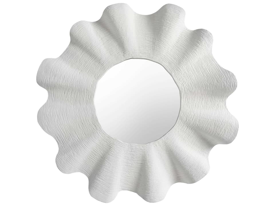 Weekender Scallop Round Wall Mirror in Shell White