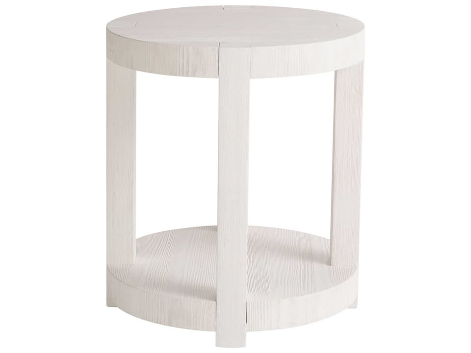 Weekender Round Wood White Sand End Table