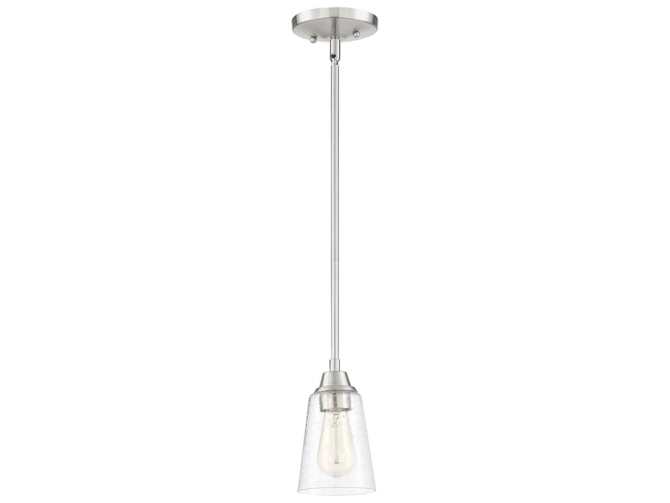 Grace 1-Light Mini Pendant Light in Brushed Polished Nickel with Clear Seeded Glass