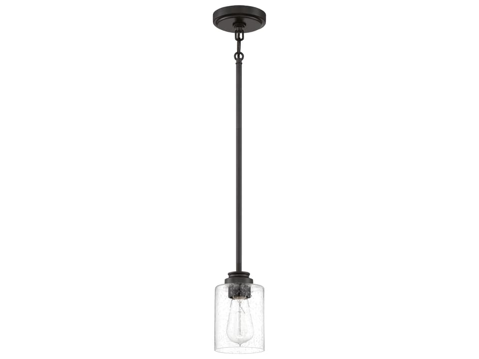 Bolden 1-Light Mini Pendant Light in Flat Black with Clear Seeded Glass