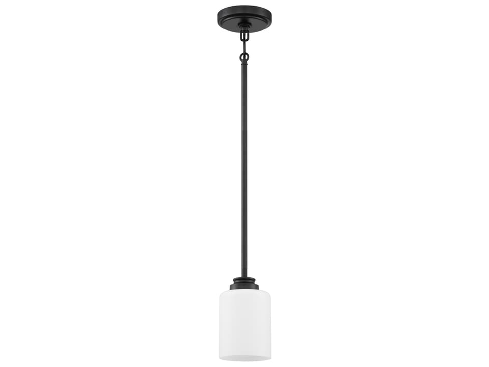 Bolden 1-Light Mini Pendant in Flat Black with White Frosted Glass