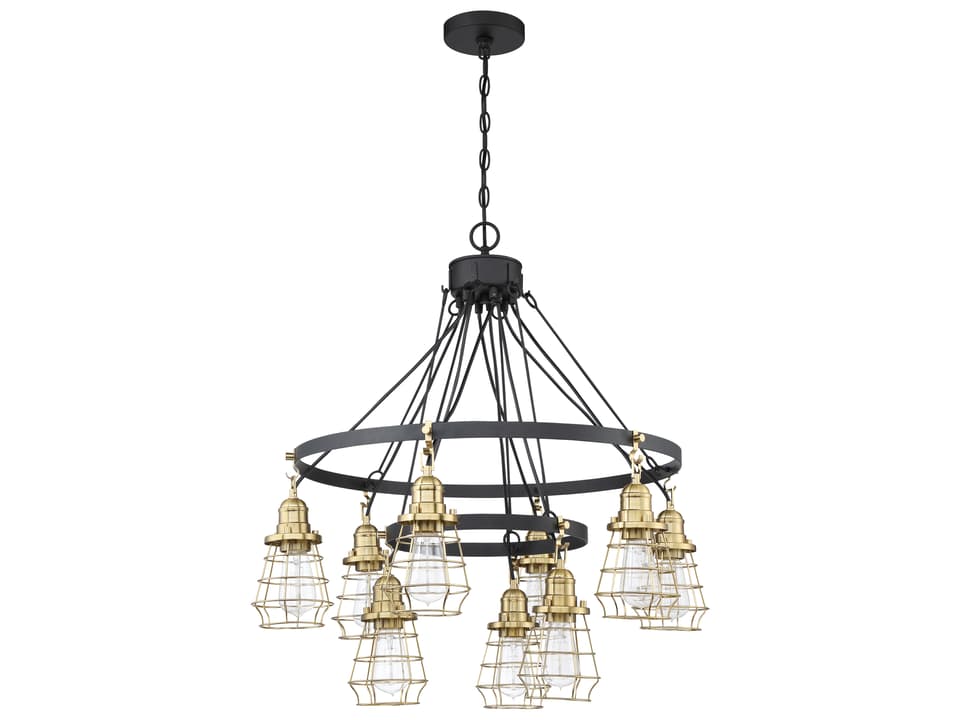 9-Light Neighborhood Thatcher Chandelier in Flat Black and Satin Brass