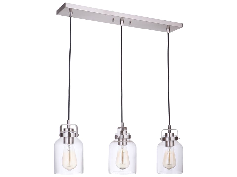 Foxwood 3-Light Brushed Polished Nickel Glass Bell Linear Island Pendant