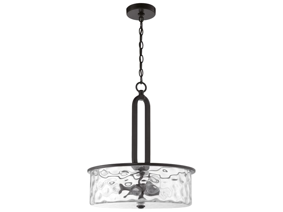 Collins 3-Light Pendant Light in Flat Black with Clear Hammered Glass