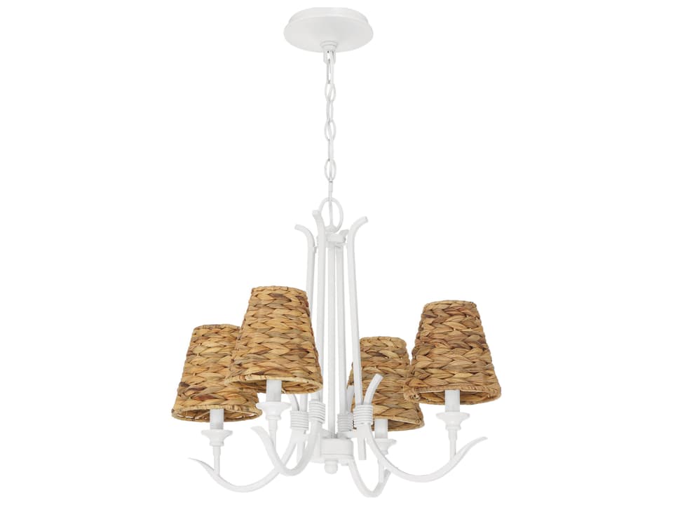 Kokomo 4-Light Chandelier with Natural Sea Grass Shades in Matte White