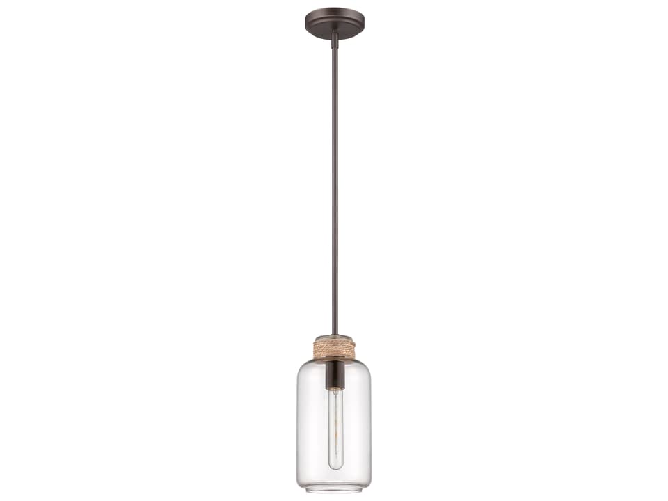 Jeremiah 1-Light Mini Pendant in Espresso with Clear Rope Accent Glass