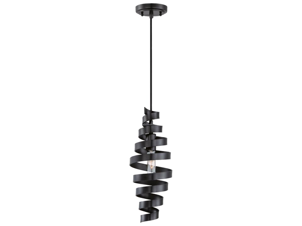 Benjamin 1-Light Mini Pendant with Matte Black Spiral Metal Shade
