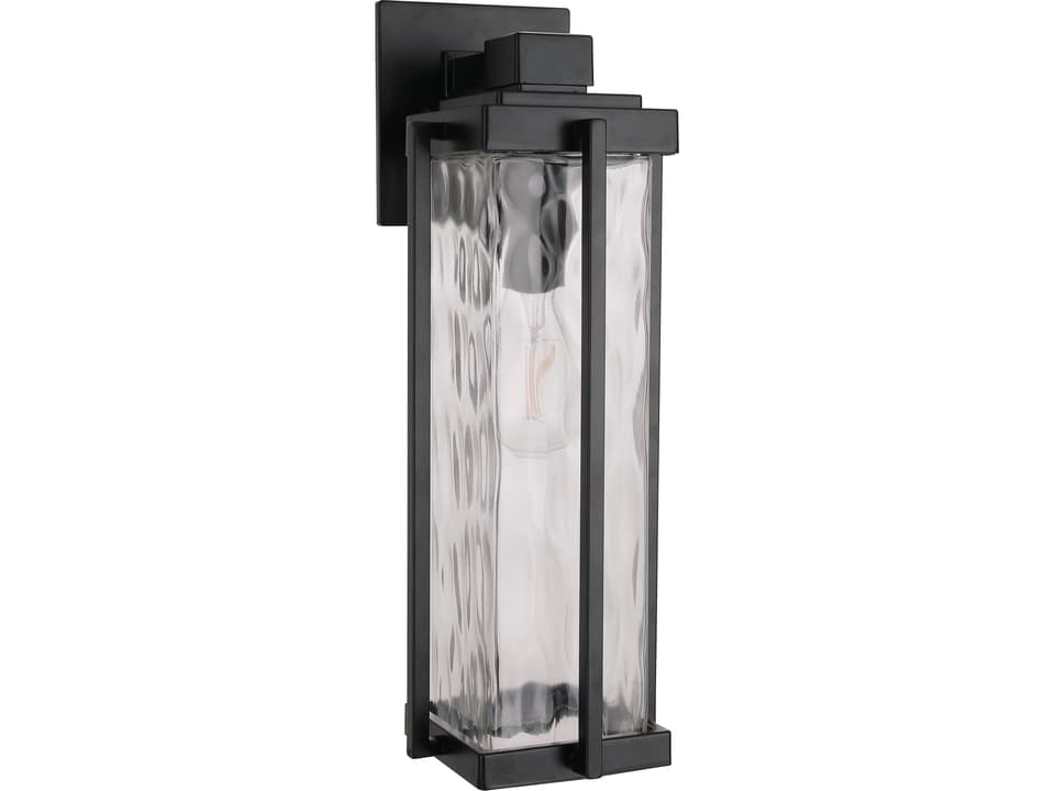 Pyrmont 1-Light Outdoor Wall Lantern in Midnight with Clear Water Glass