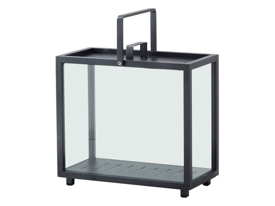 Lighthouse Rectangular Lantern in Lava Grey Aluminum and Tempered Glass