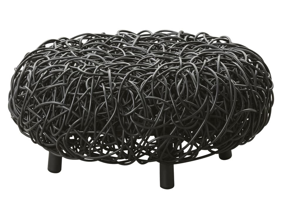 Loop Round Rattan Ottoman in Black