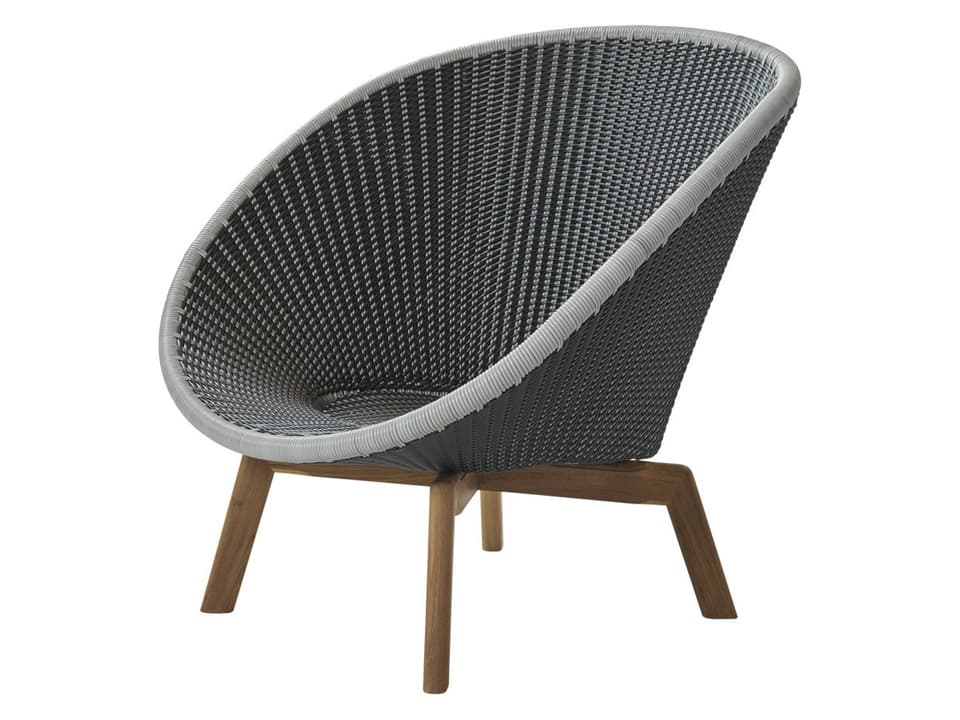 Peacock Lounge Chair with Grey Light Grey Cane-line Weave and Teak Legs