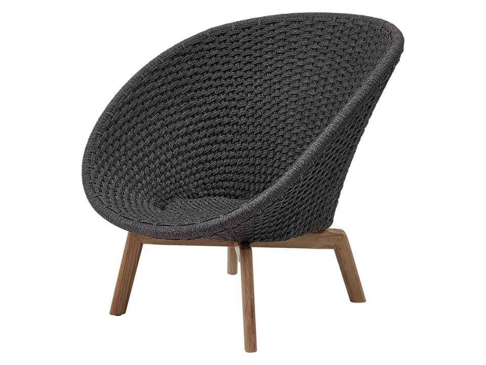 Peacock Dark Grey Soft Rope Lounge Chair with Teak Legs