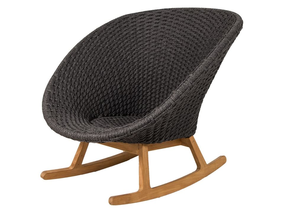 Peacock Dark Grey Soft Rope Rocking Chair with Teak Legs