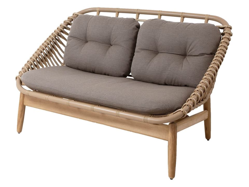 Strington 2-Seat Outdoor Sofa in Natural Weave with Teak Base